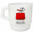 Reverse of white milk glass mug with red Curse You, Red Baron lettering